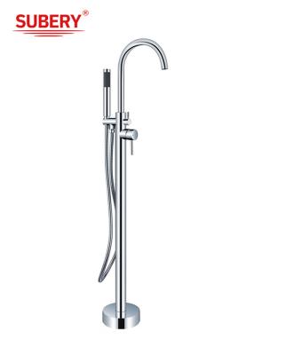 China Chroom Messing Vrijstaande Badkuip Kran OEM Single Lever vloer gemonteerd met Diverter Te koop