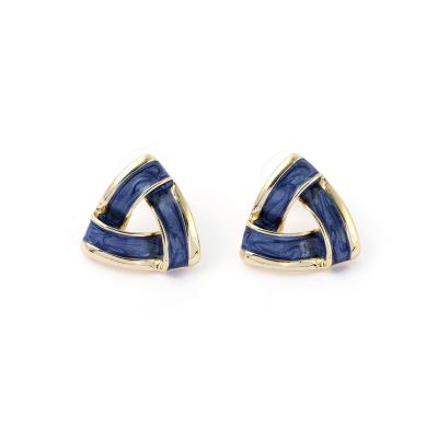 China CLASSIC Blue Gold Plated Earrings Wholesale Fashion Wedding Party Jewelry Triangle Channel Earrings Large for sale