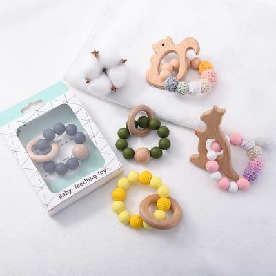 China Food Grade Non-Toxic Silicone Bead BPA Free Teething Toy Baby Beads Ring Natural Teething Bracelet Soft Silicone for sale