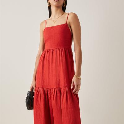 China Summer 100% Anti-Wrinkle Adjustable Straps Red Canvas Backless Maxi Dress Women for sale