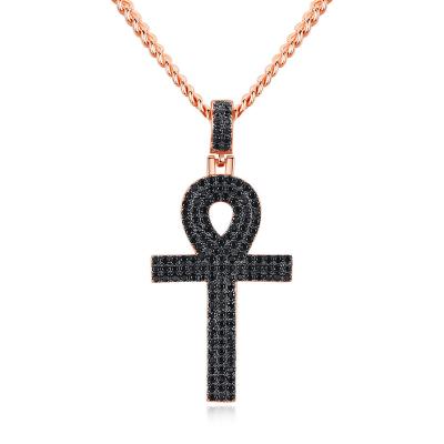 China Gold Cuban Chain Crystal Cross Pendant Brass Hip Hop Jewelry Full Christian Necklace Fashion Religious Accessories For Gifs for sale