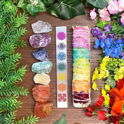 China Indian Custom Harvest Sustainbly Wholesale Incense Fruits Flowers Healing Natural Blue White Sage Flower Stick Bundle 7 Chakras Organic Reiki for sale