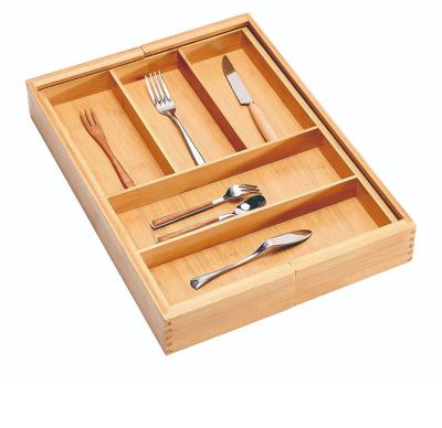 China Bedroom Modern Kitchen Mobi Bamboo Cutlery Tray with 5 Compartment Drawer Dividers Organizer for Silverware Flatware for sale