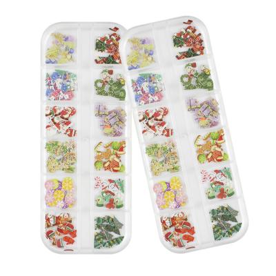 China Nail Beauty Products 12 Mixed Designs Christmas Nail Stickers Christmas Wood Pulp Nail Stickers Christmas Styles Nail Stickers for sale