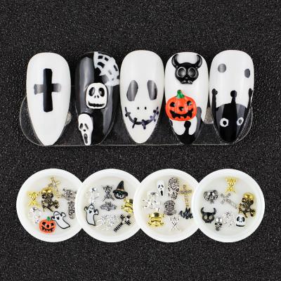 China Halloween Alloy Nail Art Designs Metal Accessories Skull Ghost 3D Cross Nail Decals Metal Charms Gems Halloween Nail Art for sale