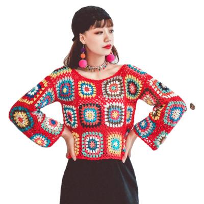 China Anti-wrinkle Factory Summer Women's Wholesale Color European Handmade Cavity Knitted Sweater Women Floral Crochet Hand Knit Bikini for sale