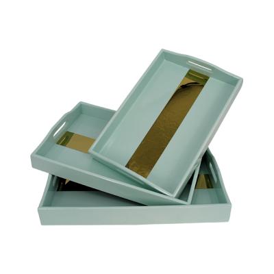 China High End Luxury Classic Rectangular Metal Decorative Wooden Tray Fashion Wooden Tea Tray B9073 for sale