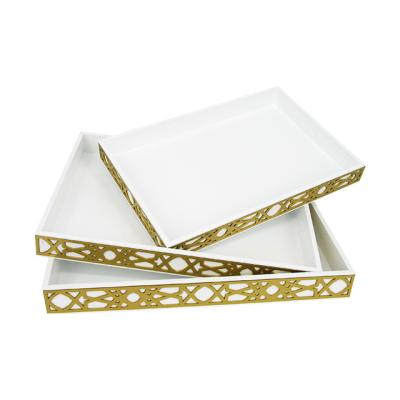 China High End Luxury Fashion Classic Laser Cutting Decorative Wooden Tray Wooden Tea Tray 194237 for sale