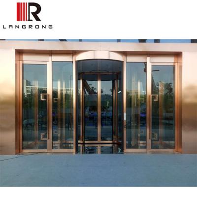 China Langrong Automatic 2 Wings 4 Meters High Automatic Revolving Door With Sliding Door for sale