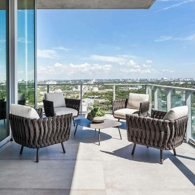 China Weather Resistant Outdoor Furniture Rattan Rope Sofa Set Modern 3 Seater Handmade Outdoor Furniture Sofa for sale