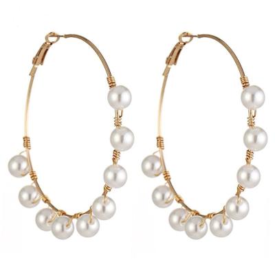 China 2019 Fashion Gold Circle Earring Hot Sale Women Earring In Europe Gold Plating Circle Earring Hung With Pearls for sale