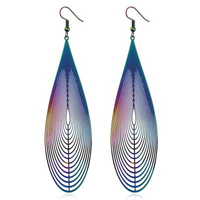 China Colorful Fashion Iridescent Earrings Women New Earrings Hollow Out Jewelry Water Drop Stainless Steel Iridescent Earrings for sale