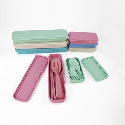 China Nature Wheat Straw Fiber Travel Cutlery Set Straw Fiber Fork Spoon Knife Chopsticks Eco Friendly Sustainable Biodegradable Flatware Set for sale