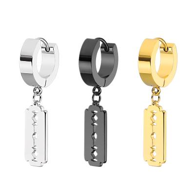 China European and American Creative Dangling Ear Dangle Titanium Steel Blade Fashion CLASSIC Stainless Steel Around Flat Earrings for sale