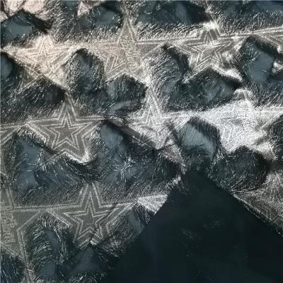 China Spring Summer Sustainable Woven Textiles Star Foil Chiffon Print Fringe Fabric for sale