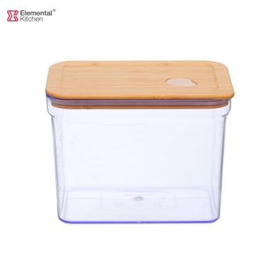 China Sustainable Flour Snack Nuts And Airtight Baking Supplies Cereal Dispenser, Bamboo Lid With Hole Plastic Storage Container for sale