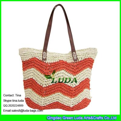 China LUDA 2015 ladies promotional paper straw beach bag chevron crochet beach bag for sale