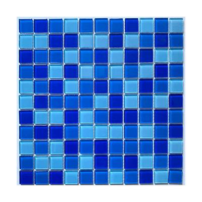 China Parquet Modern Style Square Mixed Color Blue Swimming Pool Glass Mosaic for sale
