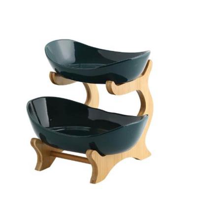 China Kitchen Kitchen Counter Wood 2 Tiers Tiered Serving Fruit Bowl for Food Vegetable Storage Display for sale