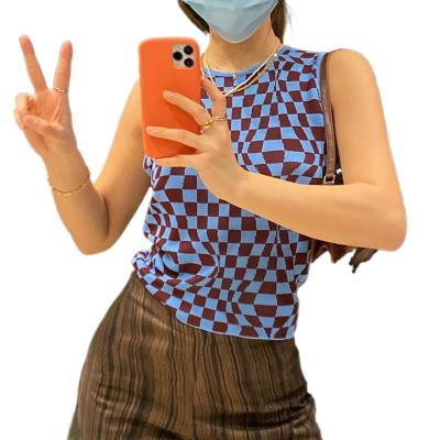 China New Round Neck Sleeveless Polyester Plaid Pullovers Sweaters Anti Wrinkle Anti-pilling Women's Slim Wool Vest Coat Surprise Price For Women for sale