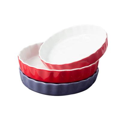 China 6.3inch 7inch Viable Custom Bulk Ceramic Quiche Dish Ceramic Round Porcelain Pie Casserole Tart Casserole for sale
