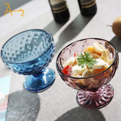 China Sustainable Wedding Party Decoration Glassware Spray Color Wine Glasses Colored Vintage Ice Cream Cups Embossed Goblet Glass for sale