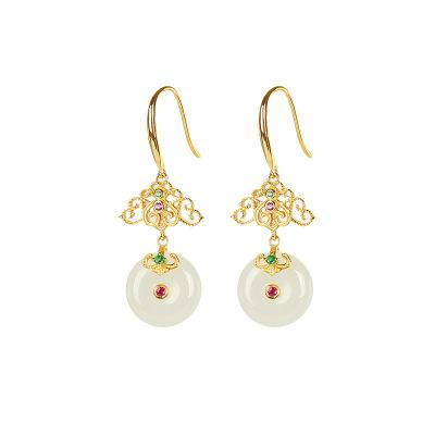 China Aimgal FASHIONABLE Jewel-hot saleS925 silver gilt inlaid baroque buckle hetian hollow safety jade fashion lady earrings for sale