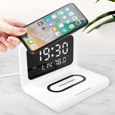 China New Design High Speed Custom Gift Smartphone Alarm Clock 10W Wireless Charging Wireless Charger With Temperature Display for sale