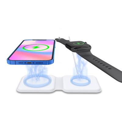 China High Speed 2 In 1 Magnetic Wireless Charger 15W Qi Wireless Folding Magnet Phone Chargers For iPhone 12 Pro Iwatch for sale