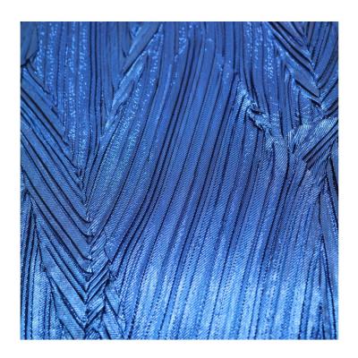 China Shine Collection Gold Tear-resistant Blue Yarn Woven Metallic Pleated Fabric Pleated Tulle Print Fabric Pleated Fabric for sale