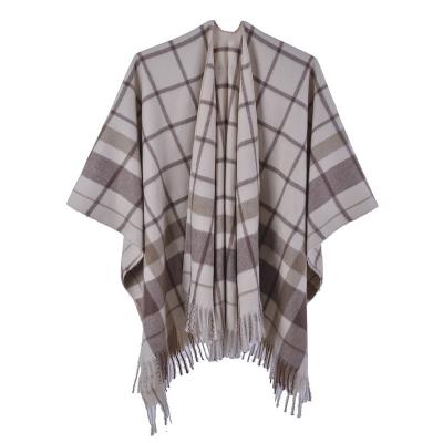 China Women's V Cut Long Reversible Tassel Knitted Large Poncho Capes Wrap Shawl for sale