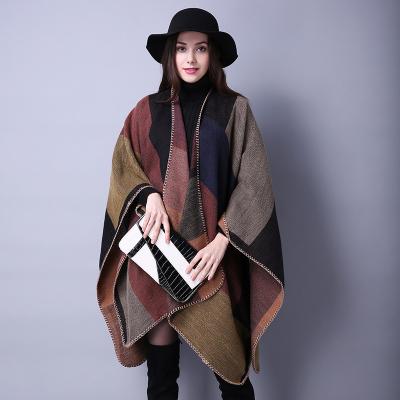 China Wholesale Hot Selling Warm Thick Poncho Shawl Plaid Scarf Women Winter Fashion Acrylic Shawls Stoles for sale