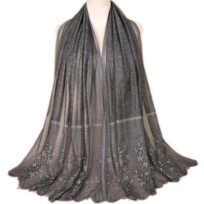 China Fashion Print Women's Shawl Scarves Pashmina Hijab Plain Lace Muslim Soft Muslim Cavity Floral Hijab for sale