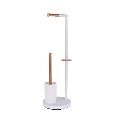 China Sustainable Bamboo Toilet Paper Holders And Brush Toilet Brush Holder Bathroom Sets for sale