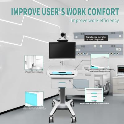 China Mobile Ward Trolley Telemedicine Carts With Mobile Battery Hospital Computer Laptop Medicinal Tablet Flexibly for sale
