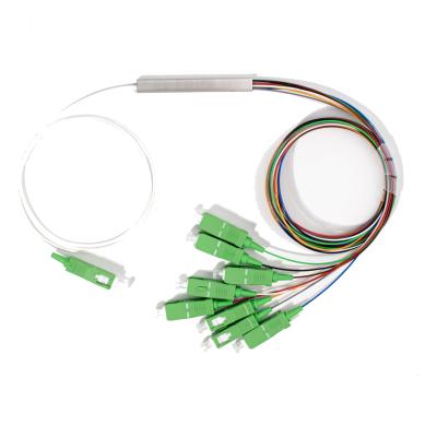 China Fibra óptica 1X8 Mini PLC splitter SC APC Conector 0,9 mm, 1M en venta