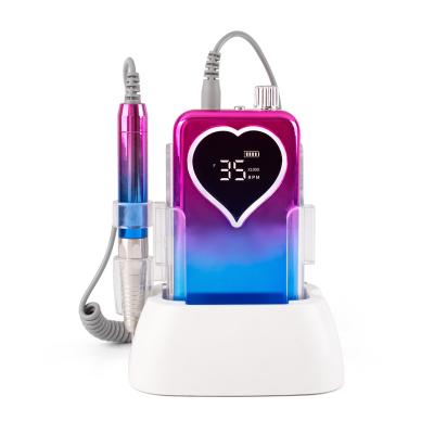 China Portable Brushless Stainless Steel Gradient Nail Drill BigScree Rechargeable Cordless Nail Drill Machine 35000RPM For Nail Salon for sale