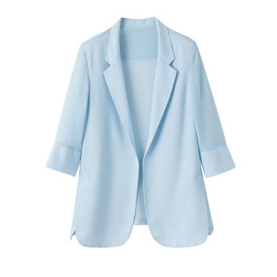 China China supply breathable women outwear elegant blue side slit chiffon cardigan for summer for sale