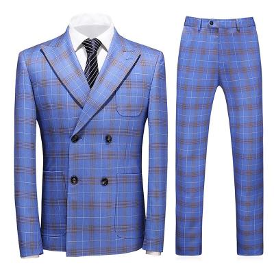 China Anti-Wrinkle 80% Polyester And 20% Squishy Check Plaid Mens Formal Suit Slim Fit 3 Pieces Prom Dinner Tuxedos For Wedding Party for sale