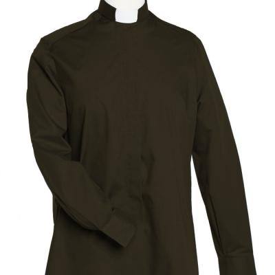 China Canton Manufacturing Women's Anti-pilling Clergy Shirt Black Color Sleeve Tab Collar Church Clothing For Women for sale