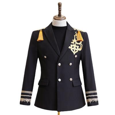 China Custom Made Gothic Gold Embroidery Men's Tuxedo Europe Style Performance Stage Boys Suits And Tuxedos 2 Pieces for sale