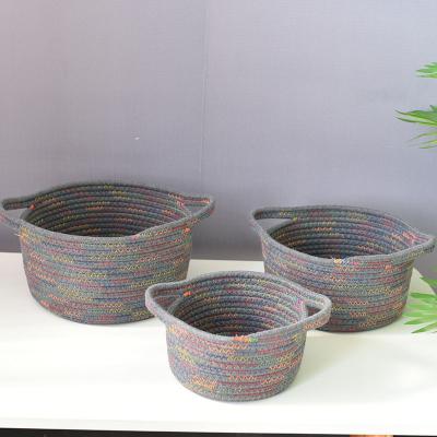 China Viable Handmade Foldable Kids Toy Gift Laundry Macrame Cotton Rope Basket Woven Baby Storage Basket With Handles for sale