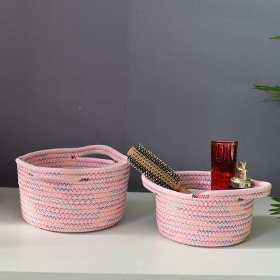 China LN23S050 Sustainable Woven Small Cotton Rope Basket Cotton Rope Changing Storage Basket With Handles for sale