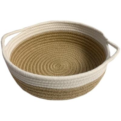China Different Sizes Sustainable Supply Tables Tray Woven Cotton Rope Storage Basket Key Storage Basket With Handles for sale