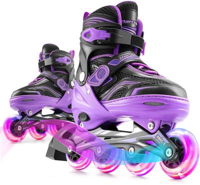 China Pink PU Leather Integrated Speed Skates Patin A Professional Adult Caster Patines En Linea Infantil Quadruple Snap Roller Skates Kids OEM for sale