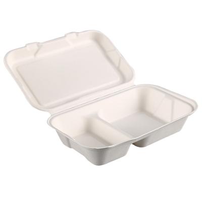 China Disposable Biodegradable Sugarcane Bagasse Lunch Box Compartment Hamburger Box for sale