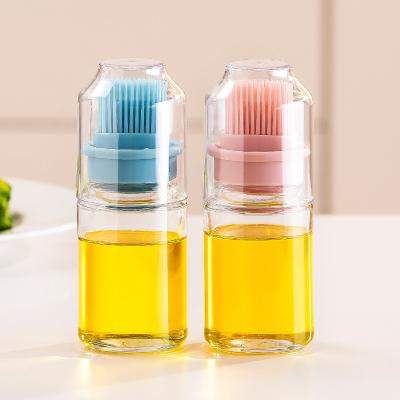 China Heatable Portable Household Cake Oil Jar Glass Bottle Silicone Oil Baking Dustproof Brush for sale