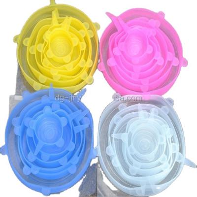 China Non puddle top selling silicone stretch covers set LFGB silicone stretch covers 6 packs for sale