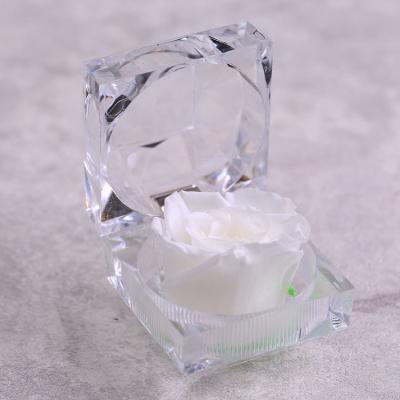 China Beautiful Colorful Acrylic Simple Pink Ring Box Preserved Rose Acrylic Surprise Gift Box For Wedding And Valentine's Days for sale