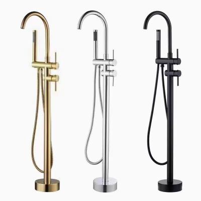 China Without Slide Bar High Quality Floor Tub Faucet Free Standing Bathtub Faucet With Brass Faucet Solid Gold for sale